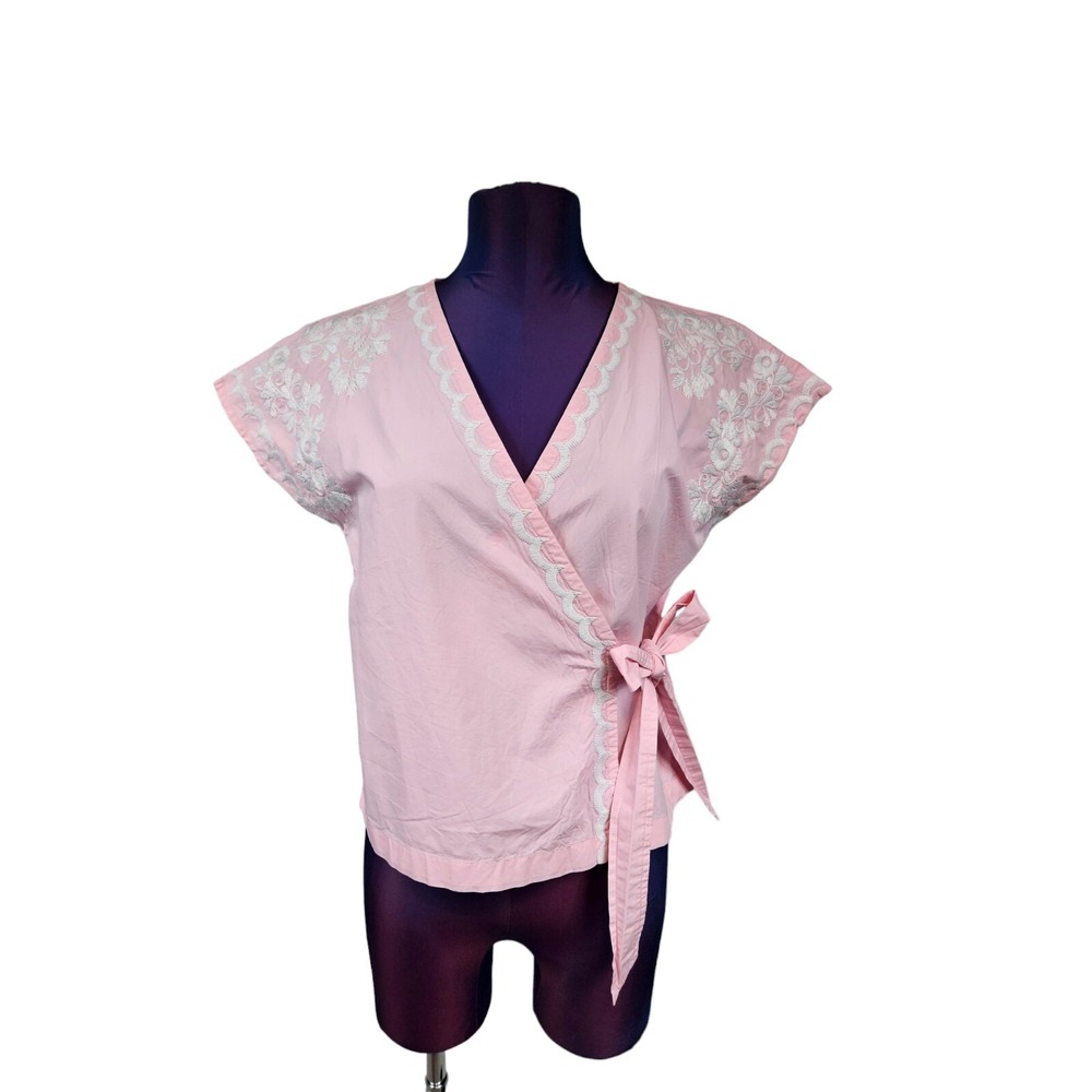 Madewell Bubble Gum Pink Embroidered Side Tie Wrap Top Size XS Women's L51